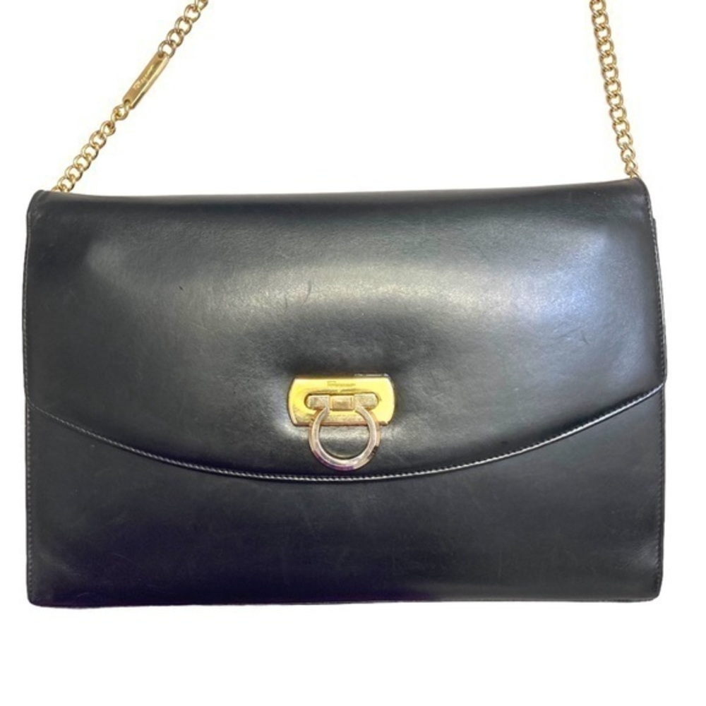 Salvatore Ferragamo black leather flap gancini crossbody bag